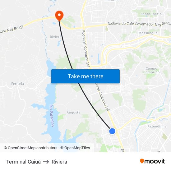 Terminal Caiuá to Riviera map