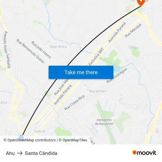 Ahu to Santa Cândida map