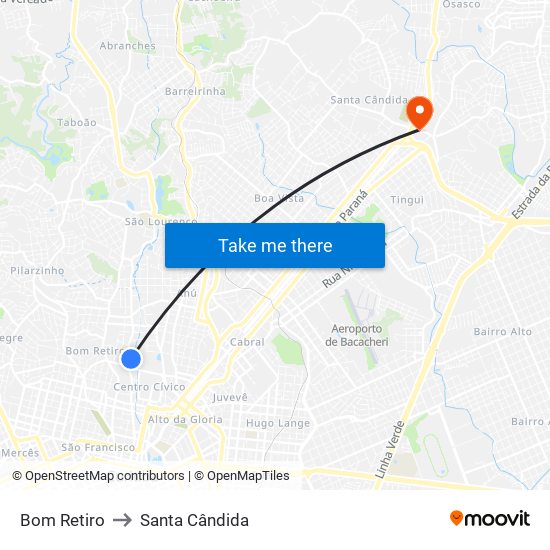 Bom Retiro to Santa Cândida map