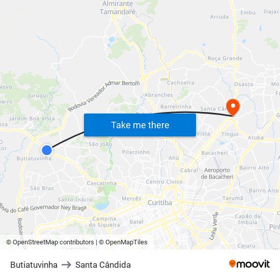 Butiatuvinha to Santa Cândida map