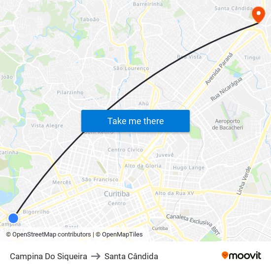 Campina Do Siqueira to Santa Cândida map