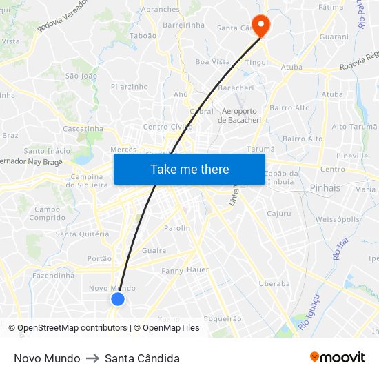 Novo Mundo to Santa Cândida map