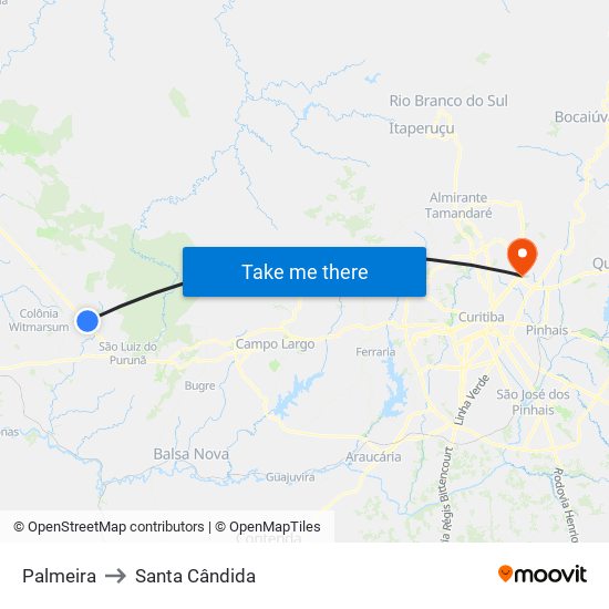 Palmeira to Santa Cândida map