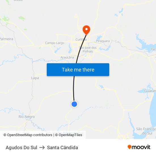 Agudos Do Sul to Santa Cândida map
