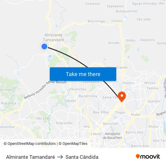 Almirante Tamandaré to Santa Cândida map