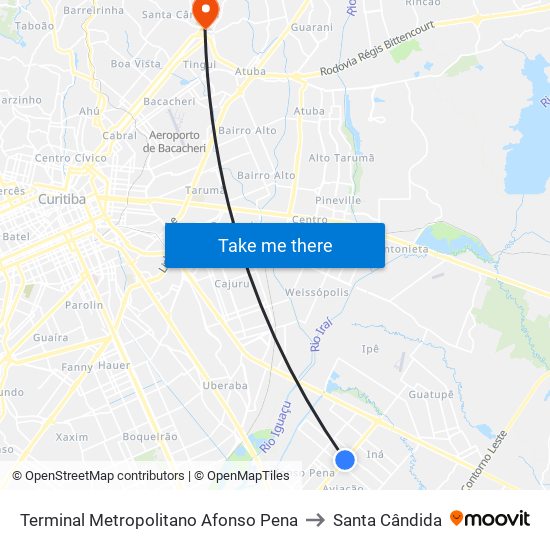 Terminal Metropolitano Afonso Pena to Santa Cândida map