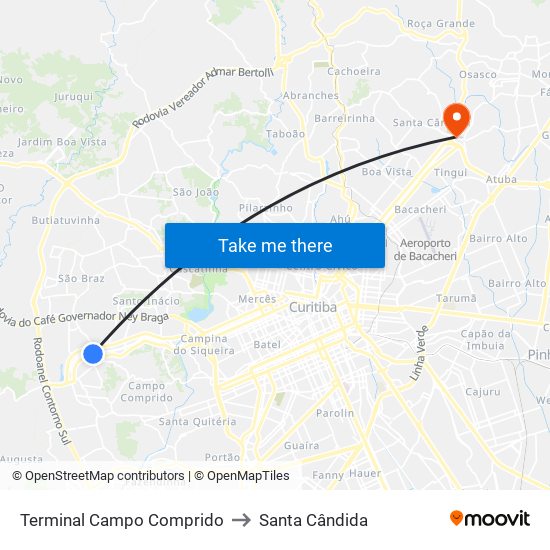 Terminal Campo Comprido to Santa Cândida map
