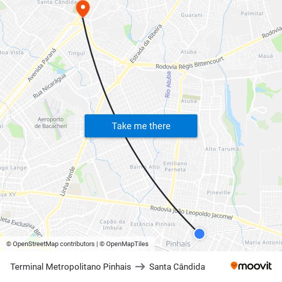 Terminal Metropolitano Pinhais to Santa Cândida map