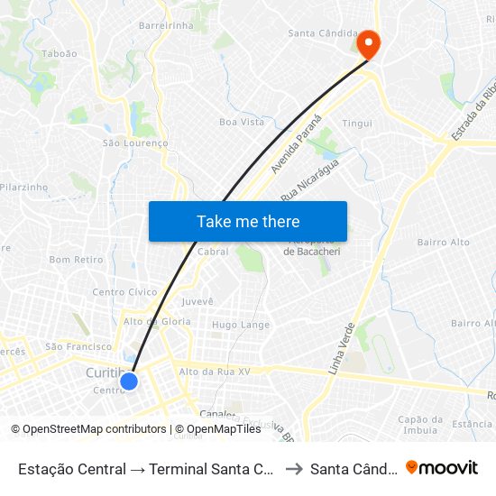 Estação Central → Terminal Santa Cândida to Santa Cândida map
