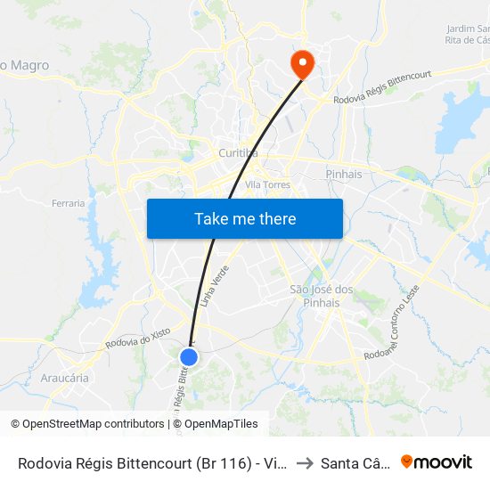 Rodovia Régis Bittencourt (Br 116) - Viaduto Pompéia to Santa Cândida map