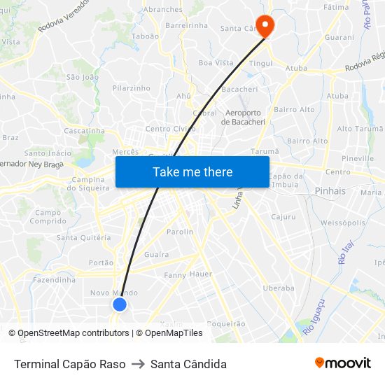 Terminal Capão Raso to Santa Cândida map