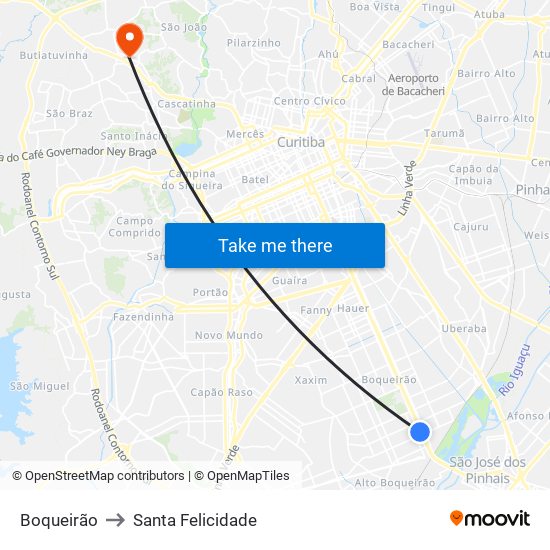 Boqueirão to Santa Felicidade map