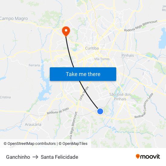 Ganchinho to Santa Felicidade map