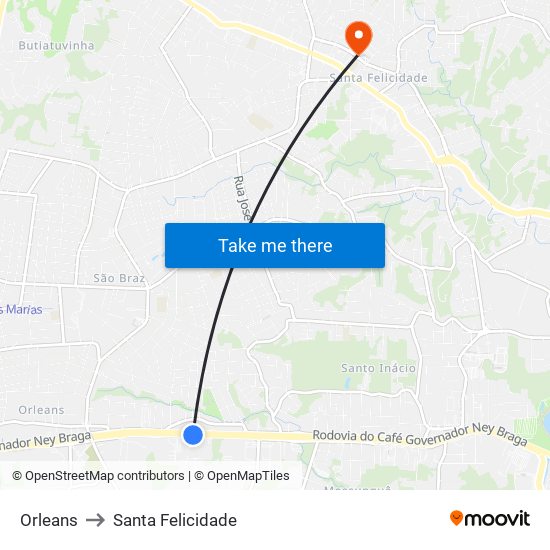 Orleans to Santa Felicidade map
