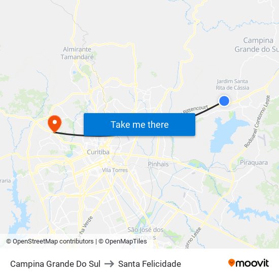 Campina Grande Do Sul to Santa Felicidade map