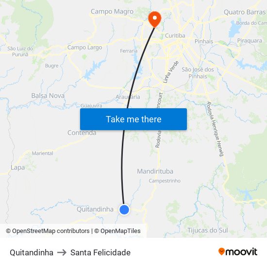 Quitandinha to Santa Felicidade map