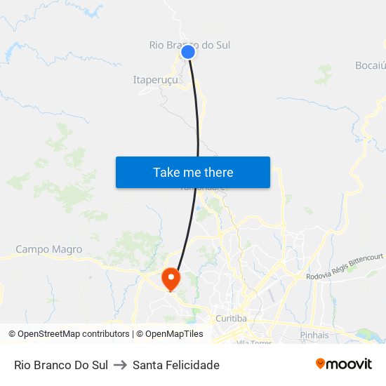 Rio Branco Do Sul to Santa Felicidade map