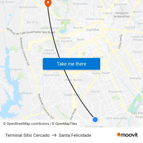 Terminal Sítio Cercado to Santa Felicidade map