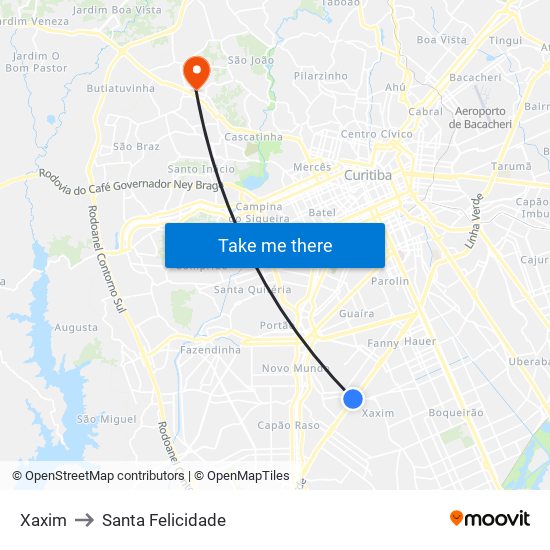 Xaxim to Santa Felicidade map