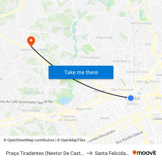 Praça Tiradentes (Nestor De Castro) to Santa Felicidade map