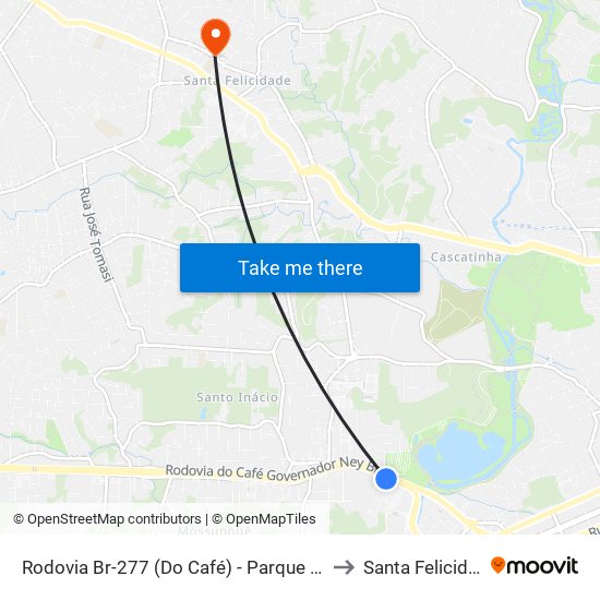 Rodovia Br-277 (Do Café) - Parque Barigui to Santa Felicidade map
