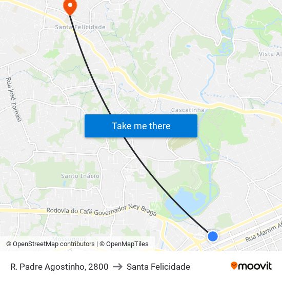 R. Padre Agostinho, 2800 to Santa Felicidade map