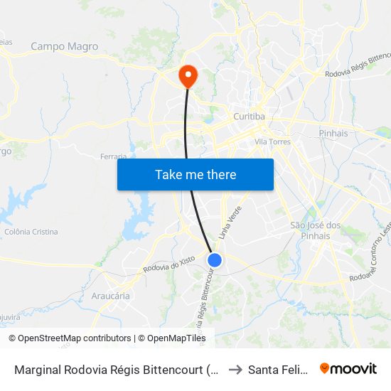 Marginal Rodovia Régis Bittencourt (Br 116) - Ceasa to Santa Felicidade map