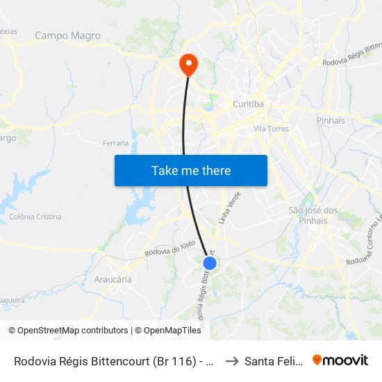 Rodovia Régis Bittencourt (Br 116) - Viaduto Pompéia to Santa Felicidade map