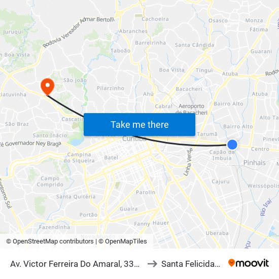 Av. Victor Ferreira Do Amaral, 3377 to Santa Felicidade map