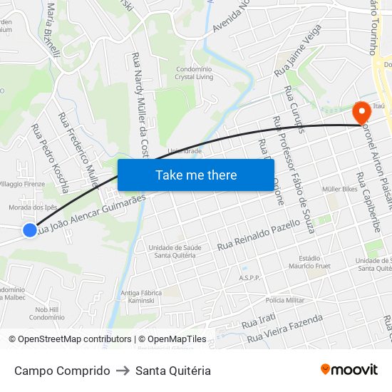 Campo Comprido to Santa Quitéria map
