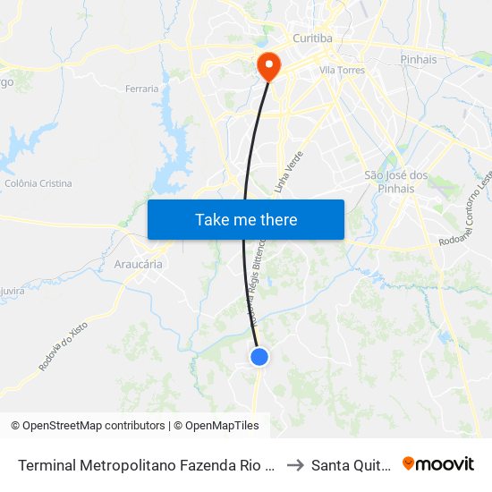 Terminal Metropolitano Fazenda Rio Grande to Santa Quitéria map