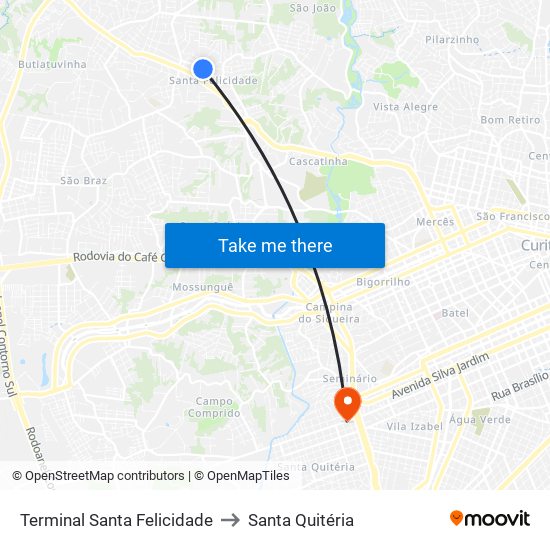 Terminal Santa Felicidade to Santa Quitéria map