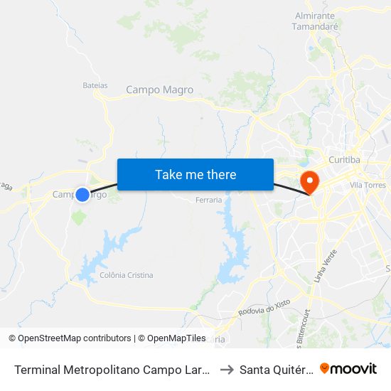 Terminal Metropolitano Campo Largo to Santa Quitéria map