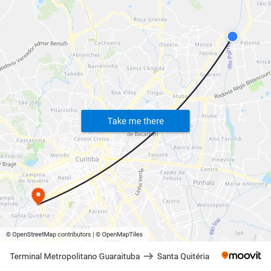 Terminal Metropolitano Guaraituba to Santa Quitéria map