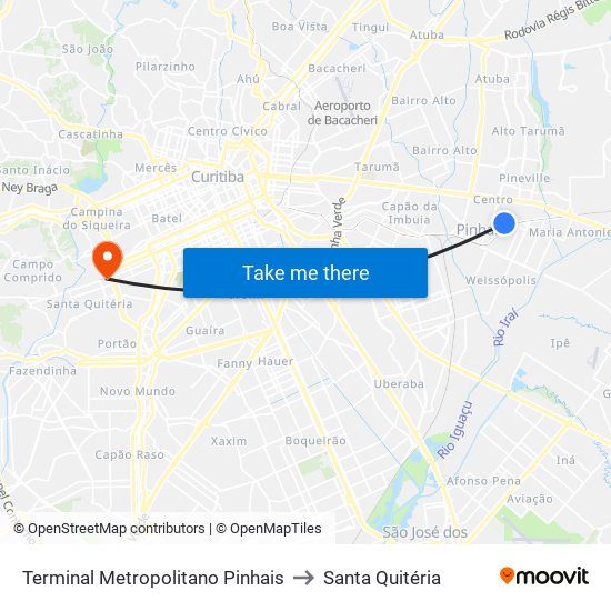 Terminal Metropolitano Pinhais to Santa Quitéria map