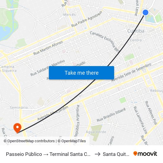 Passeio Público → Terminal Santa Cândida to Santa Quitéria map