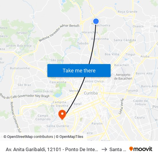 Av. Anita Garibaldi, 12101 - Ponto De Integração Temporal (Desembarque) to Santa Quitéria map
