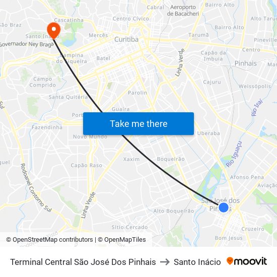 Terminal Central São José Dos Pinhais to Santo Inácio map