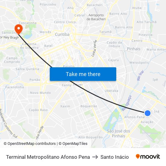 Terminal Metropolitano Afonso Pena to Santo Inácio map