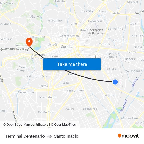 Terminal Centenário to Santo Inácio map