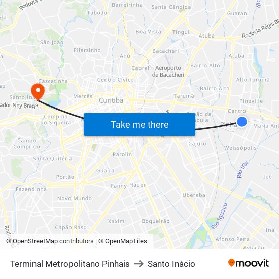 Terminal Metropolitano Pinhais to Santo Inácio map