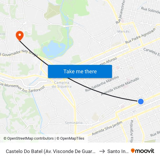 Castelo Do Batel (Av. Visconde De Guarapuava, 4610) to Santo Inácio map