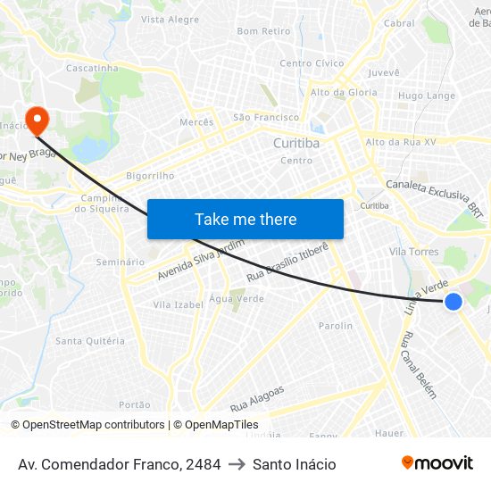 Av. Comendador Franco, 2484 to Santo Inácio map