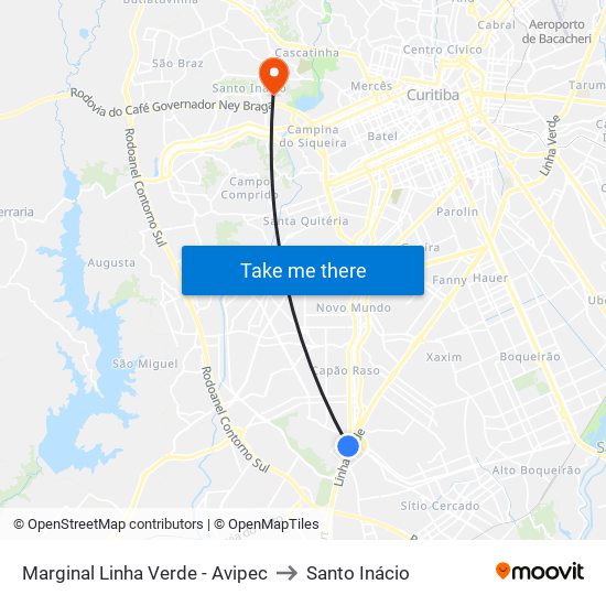 Marginal Linha Verde - Avipec to Santo Inácio map