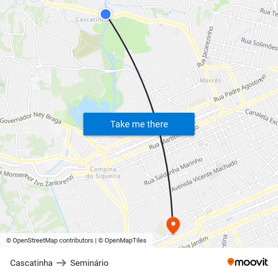 Cascatinha to Seminário map