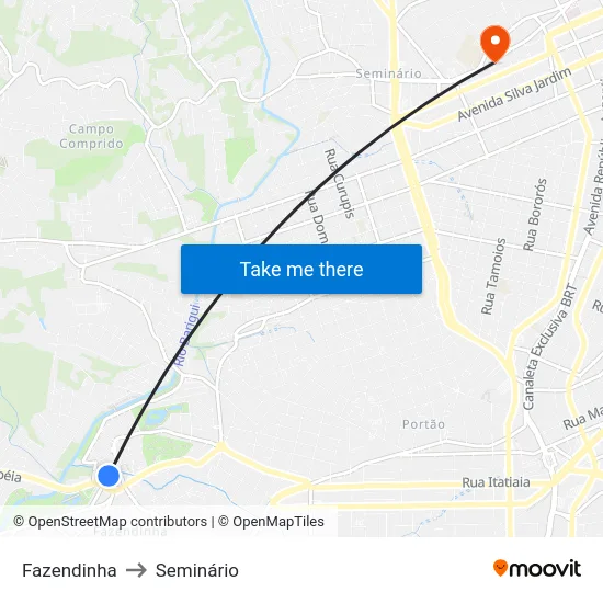 Fazendinha to Seminário map