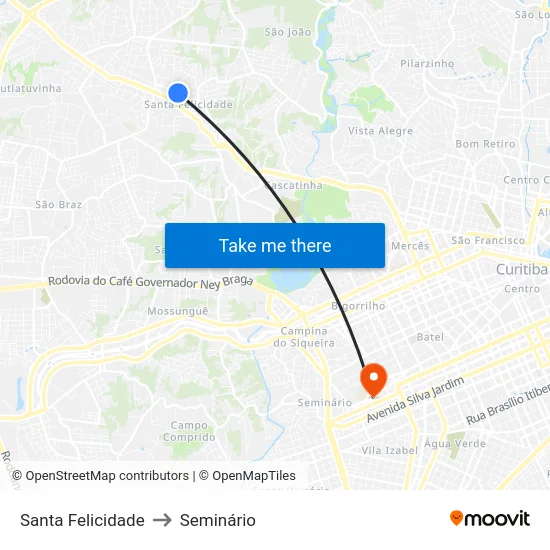 Santa Felicidade to Seminário map
