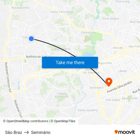 São Braz to Seminário map