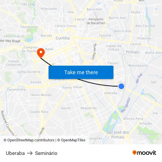 Uberaba to Seminário map