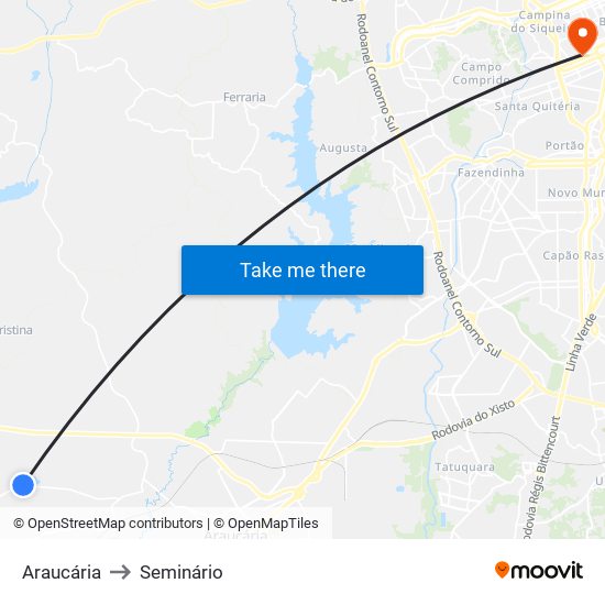 Araucária to Seminário map